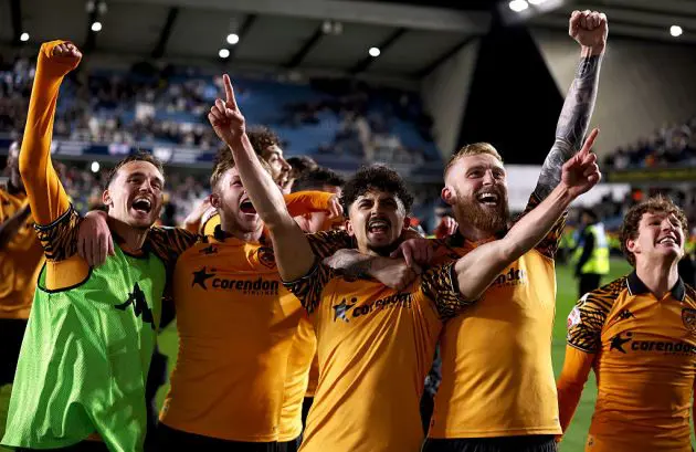 Hull City celebrate reaching the play-off final