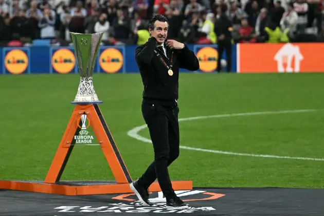 Aston Villa manger Unai Emery after winning the Europa League