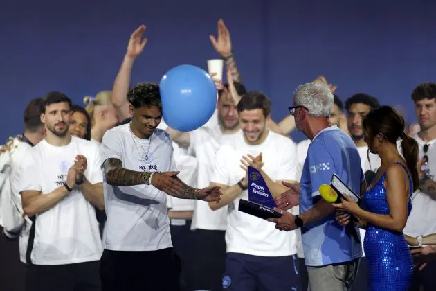 Nico O'Reilly receives the Manchester City Player of the Season award
