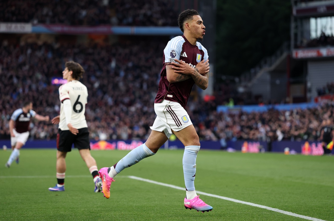 Morgan Rogers celebrates for Aston Villa