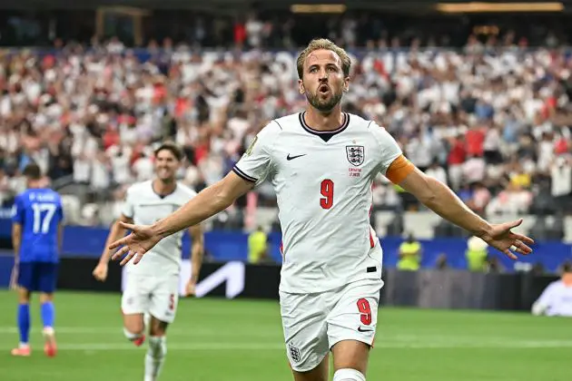 Harry Kane celebrates his second goal for England