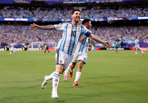 Lionel Messi celebrates scoring at the 2026 World Cup