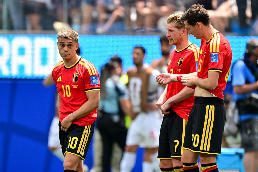 The Belgium players during the game against Iran