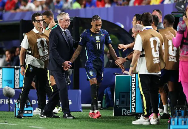 Raphinha goes off injured for Brazil