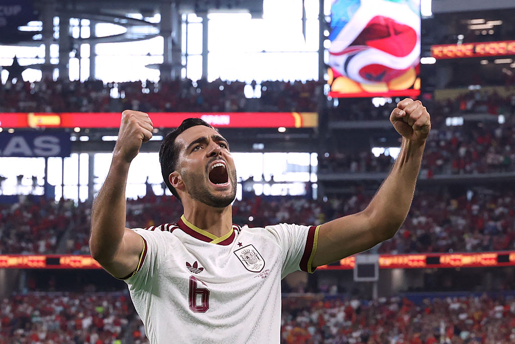 Mikel Merino celebrates his winner