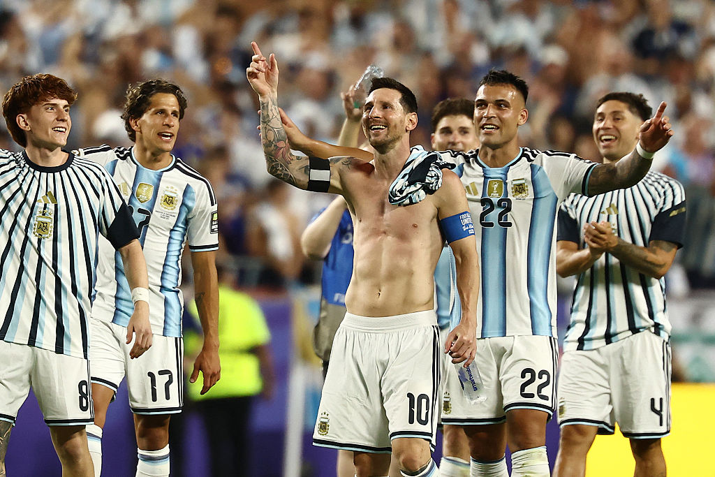 Lionel Messi and his Argentina team-mates celebrate