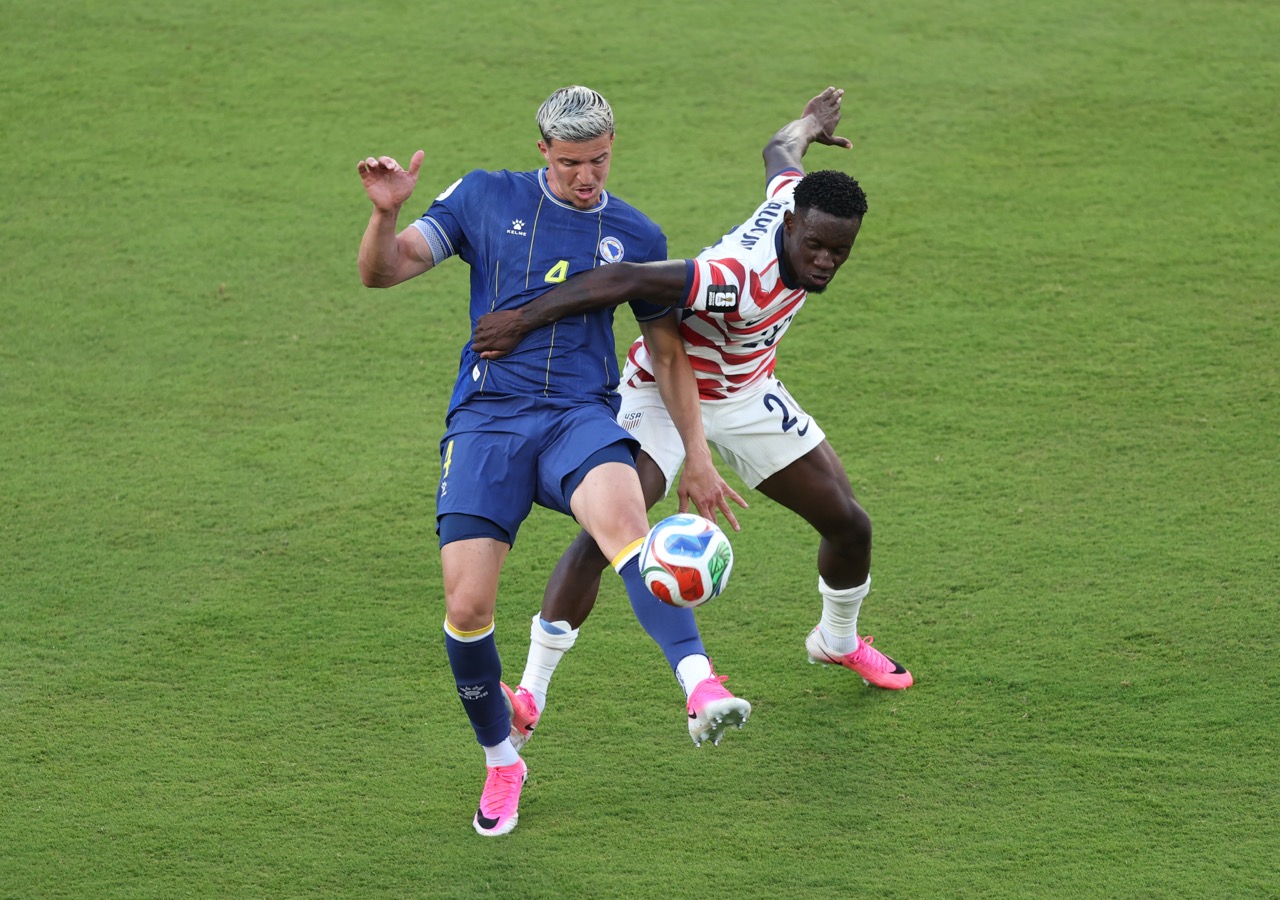 Folarin Balogun was sent off against Bosnia