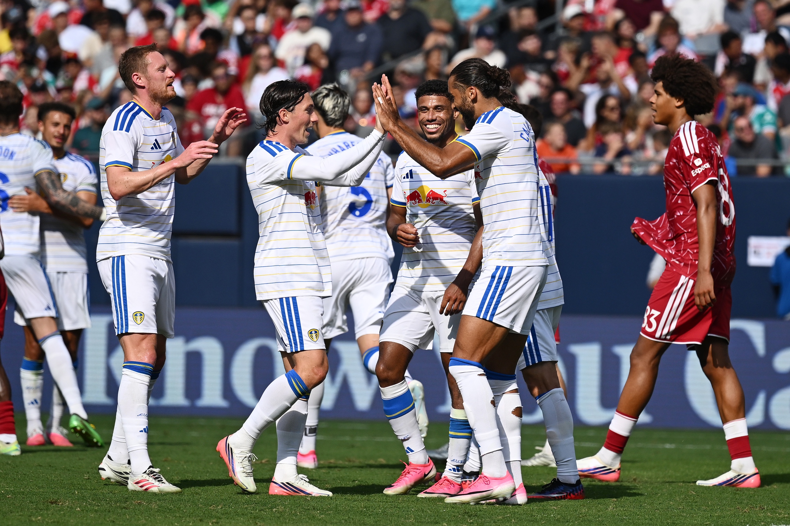 Leeds celebrate during their win over Liverpool