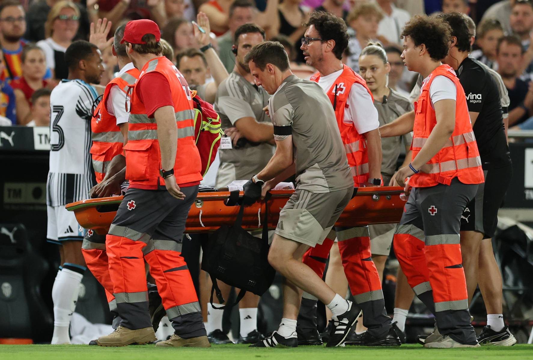 Anthony Elanga is taken off on a stretcher