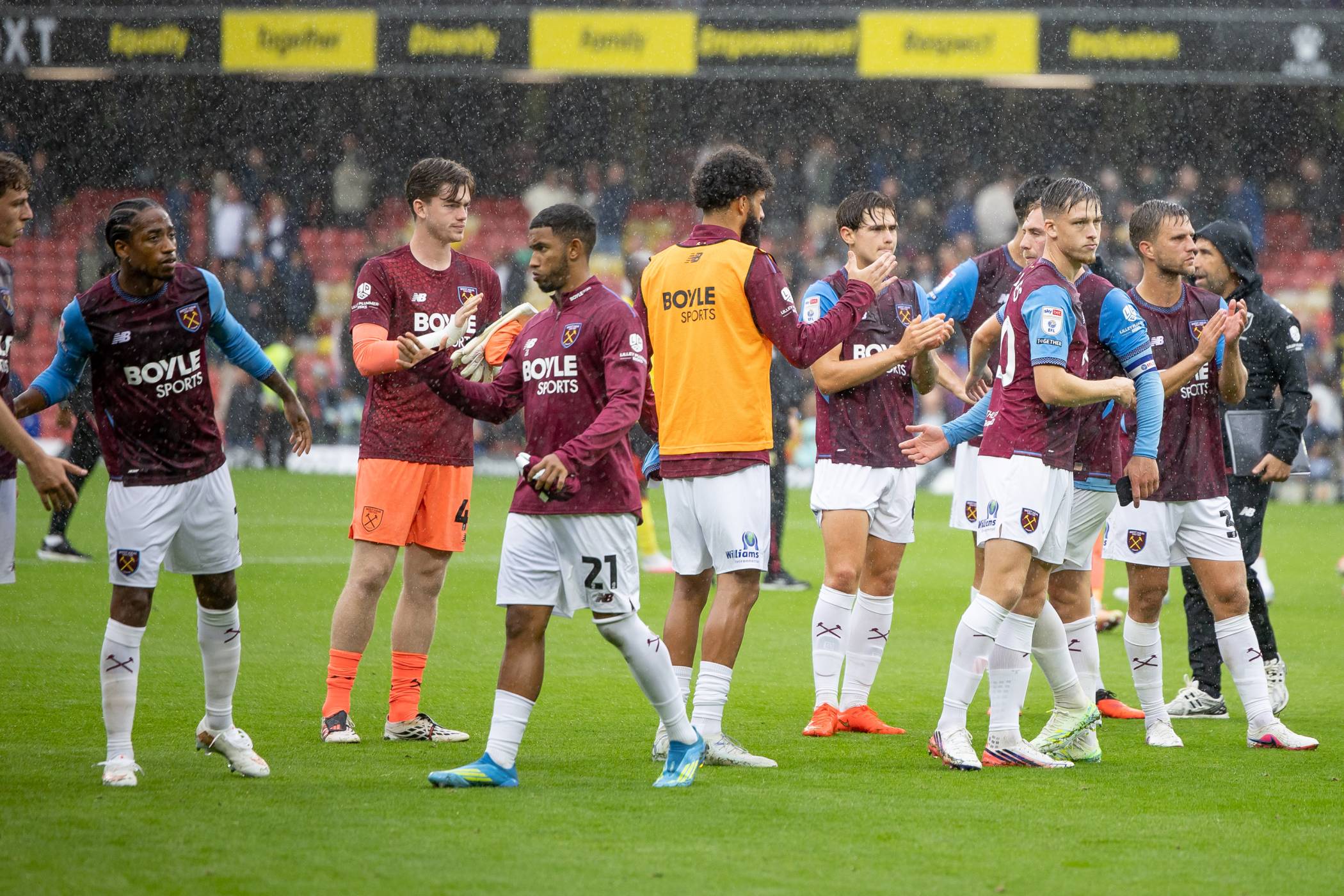 The West Ham players after the draw with Watford