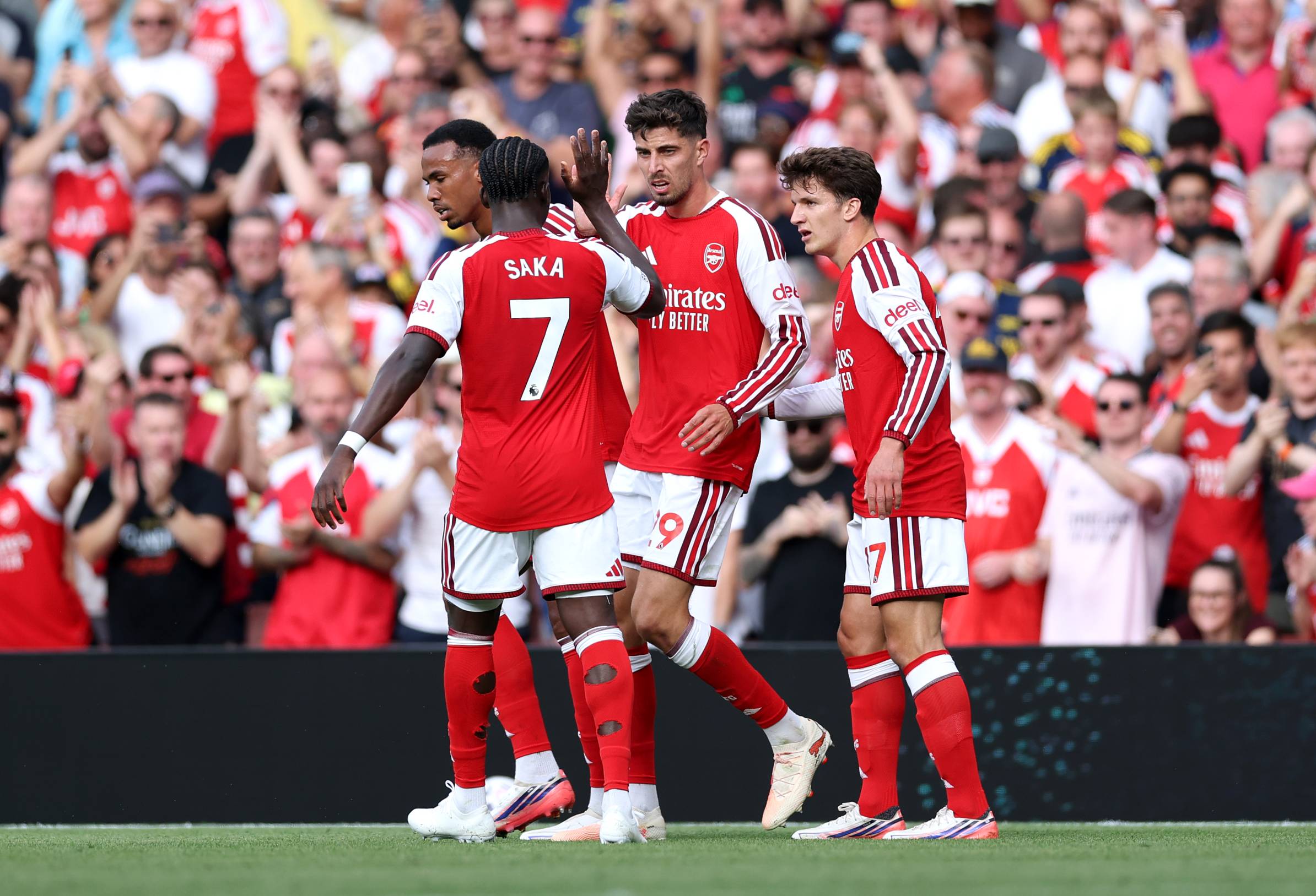 Kai Havertz celebrates with his Arsenal team-mates