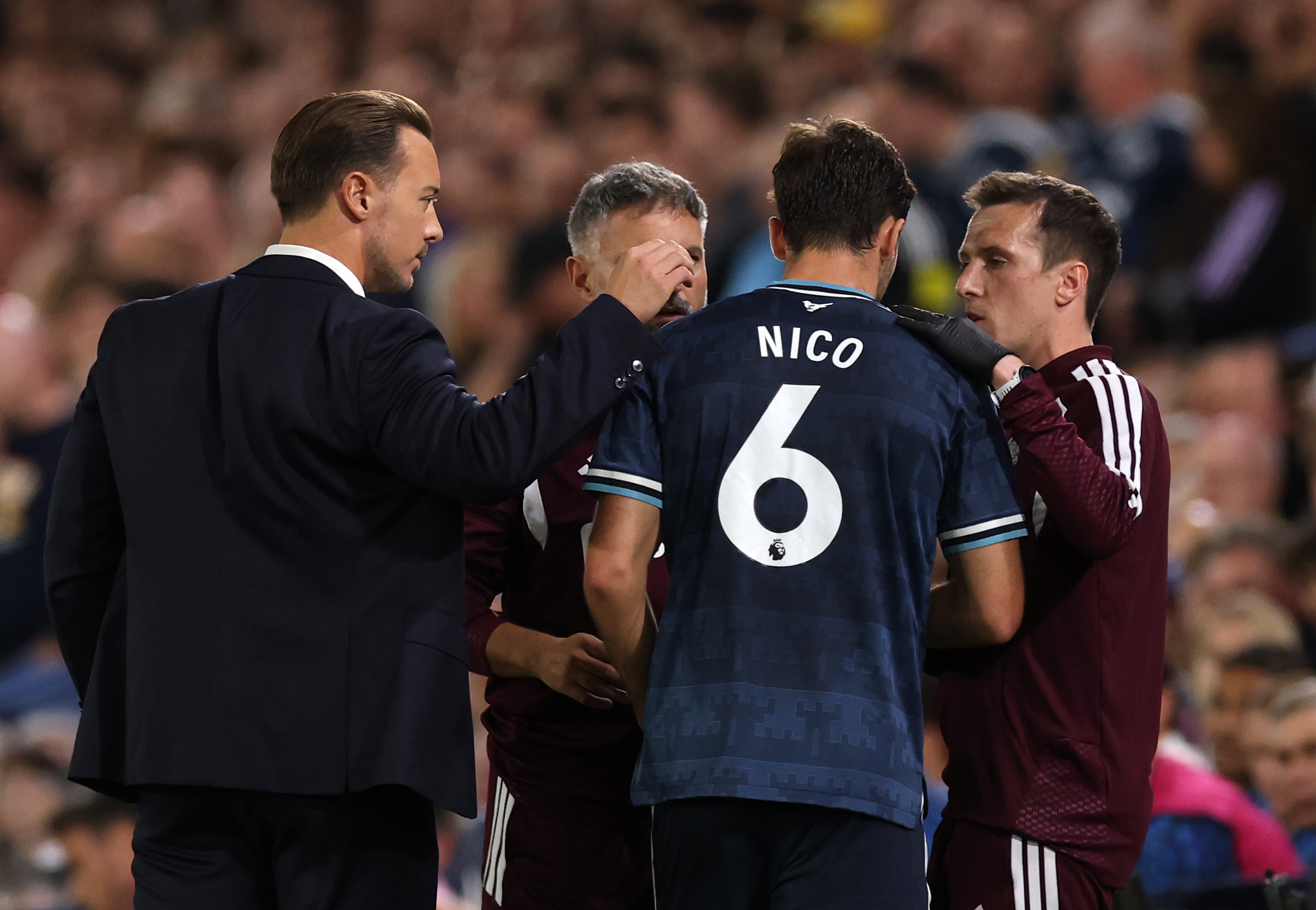 Nico Gonzalez went off injured against Leeds