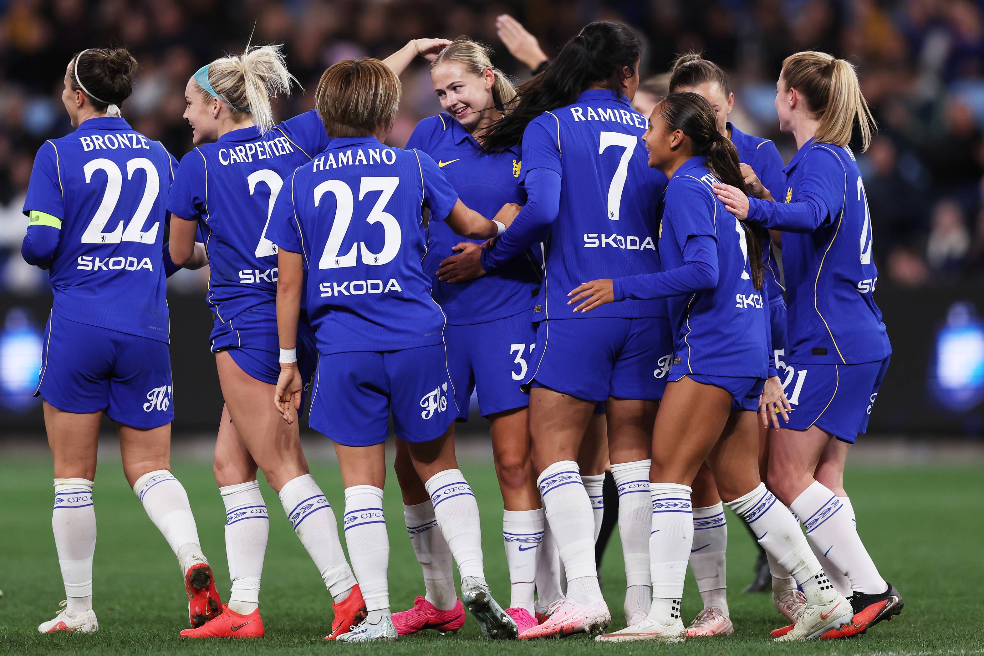 The Chelsea players celebrate